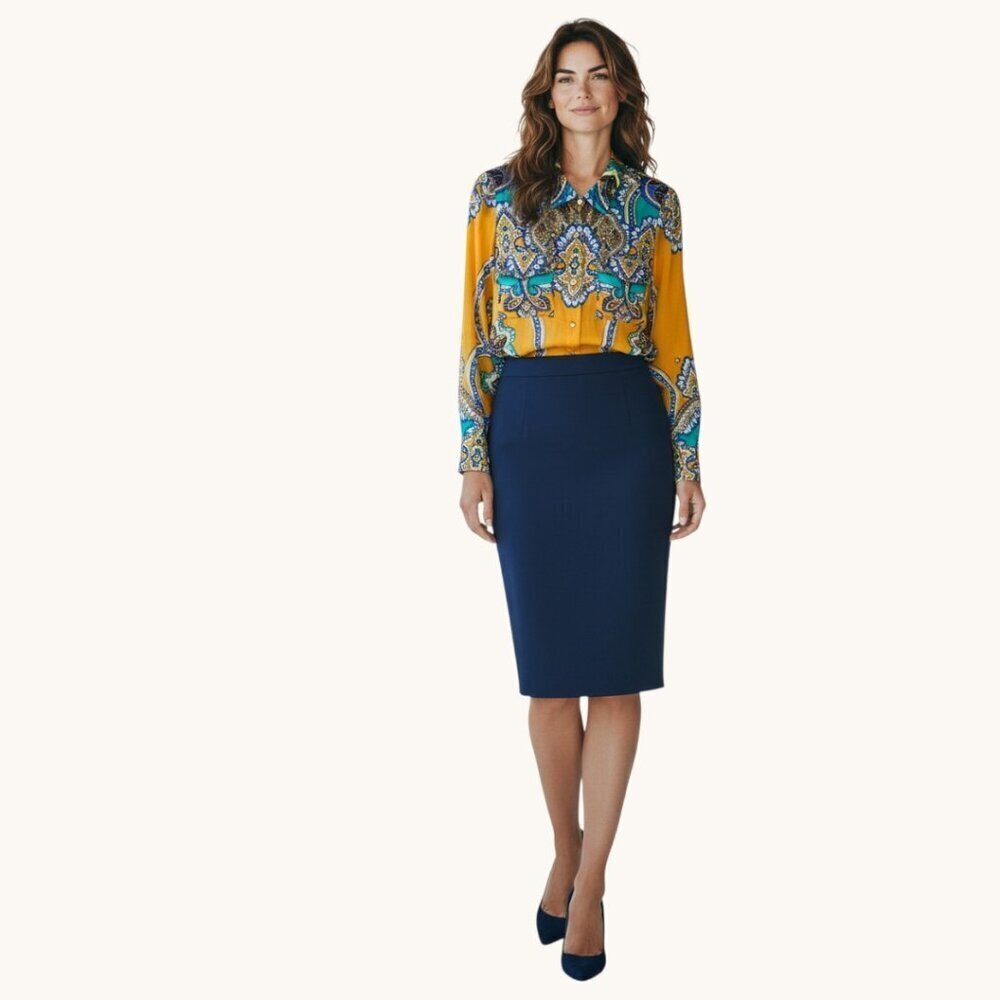 Hale Bob Women's Button Down 100% Silk Multi Color Yellow Blouse Paisley Print M
